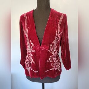 Vntg Velvet Womens Glitter Floral Cardigan Burgundy M?